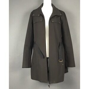 Kristen Blake Metro Coat Womens XL Black Zip Front Belted Satin Lined Trench